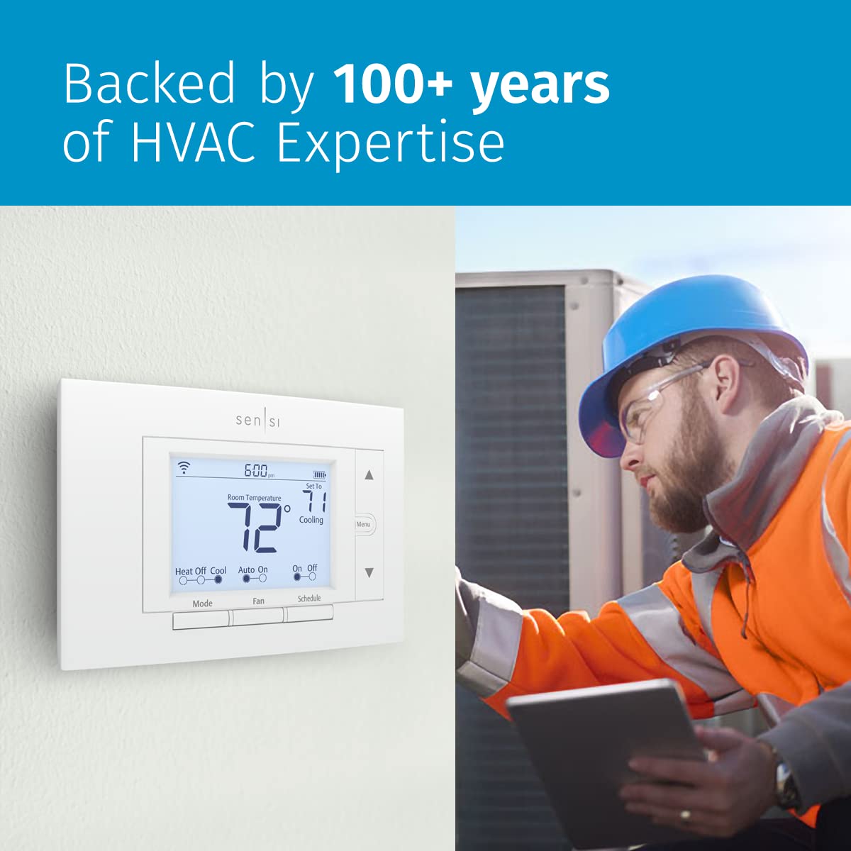 Wi-Fi Enabled Thermostat, Energy Efficient, Easy Setup, Works with Voice Assistants